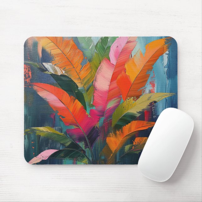 Tropische Lebendigkeit – Abstrakte farbenfrohe Blä Mousepad (Mit Mouse)