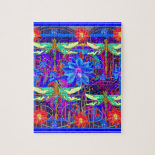 Tropische Libellen-blaue Blumengeschenke Puzzle