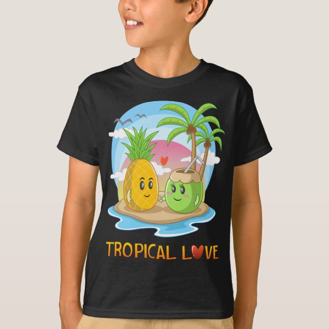 Tropische Liebe Funny Tropical Island Happy Couple T-Shirt (Vorderseite)