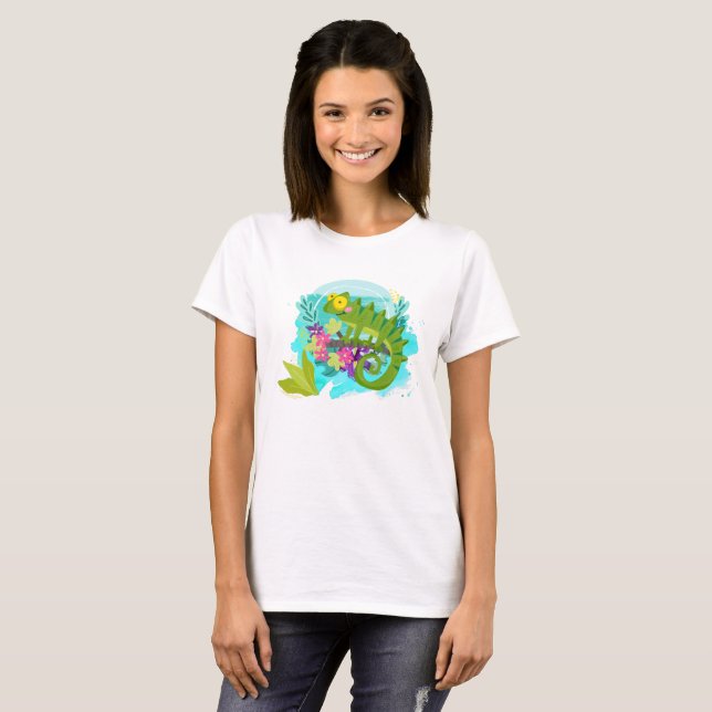 Tropische Lizard mit Blume T-Shirt (Vorne ganz)