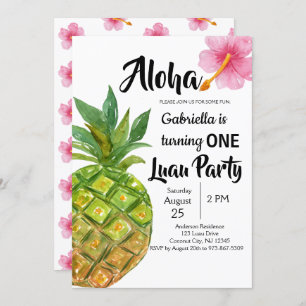 Tropische Luau Ananas-erstes Geburtstags-Party Einladung
