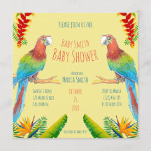 Tropische Macaw-Papageien-Babyparty-Einladung