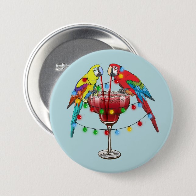 Tropische Macaws trinken Wein Button (Vorne & Hinten)