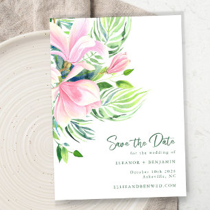 Tropische Magnolie Rosa Grün Botanische Hochzeit Save The Date