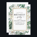 Tropische Magnolien aller Altersgruppen Einladung<br><div class="desc">Tropische Magnolia Blume mit Blumengarten Palm und Imitats Goldenen Foil Geometric Border Spring oder Summer Any Age Birthday Party Einladungen - beinhaltet schöne und elegante Schrift Typografie mit modernen tropischen botanischen Blume und Grün für die besondere 13.,  15.,  16.,  18.,  30.,  40.,  56,  10.,  70.,  80.,  90.,  100. Geburtstagsfeier.</div>