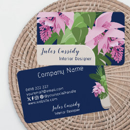 Tropische Medinilla Blume Dunkel blaues Beige Visitenkarte