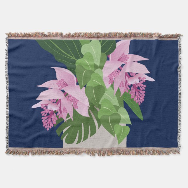 Tropische Medinilla Pink-Blume auf Dunkelblau Decke (Vorderseite)