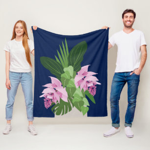Tropische Medinilla Pink-Blume auf Dunkelblau Fleecedecke