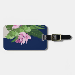 Tropische Medinilla Pink-Blume auf Dunkelblau Gepäckanhänger