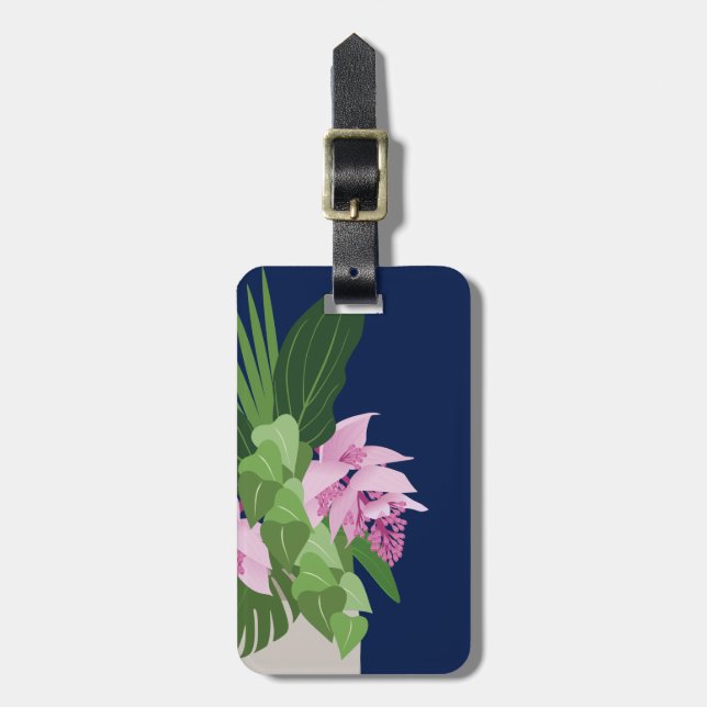 Tropische Medinilla Pink-Blume auf Dunkelblau Gepäckanhänger (Vorderseite vertikal)