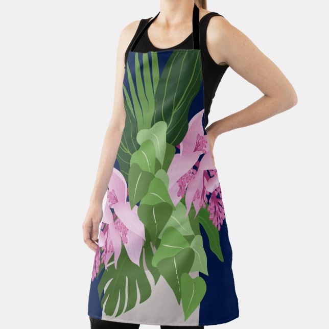 Tropische Medinilla Pink-Blume auf Dunkelblau Schürze (InSitu)