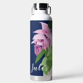 Tropische Medinilla Pink-Blume auf dunkelblauen Na Trinkflasche