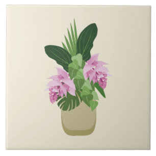 Tropische Medinilla Pink-Blume in Gelb Vase Fliese