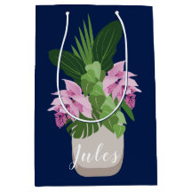 Tropische Medinilla Pink Blume Vase auf Dunkelblau