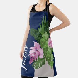 Tropische Medinilla Pink Blume Vase Dunkelblau Schürze