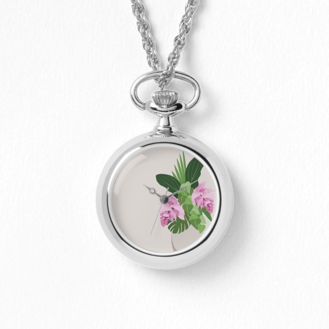 Tropische Medinilla Rosa Blume in Beige Vase Armbanduhr (Vorderseite)