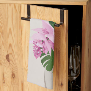 Tropische Medinilla Rosa Blume in Beige Vase Geschirrtuch