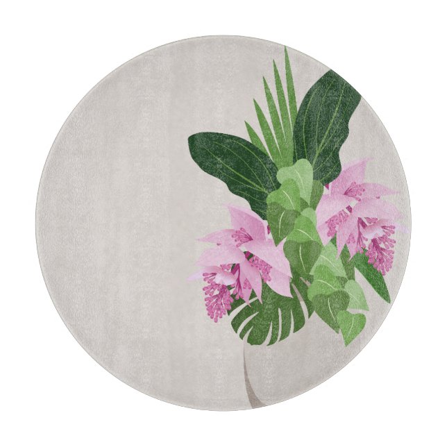 Tropische Medinilla Rosa Blume in Beige Vase Schneidebrett (Vorderseite)