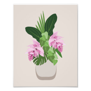 Tropische Medinilla Rosa Blume in Vase auf Beige Fotodruck