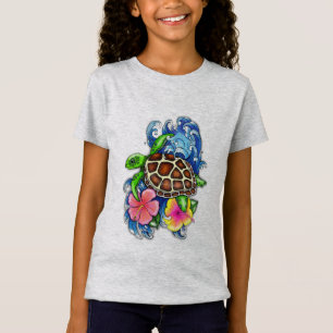 Tropische Meeresschildkröte und Hibiskus T-Shirt