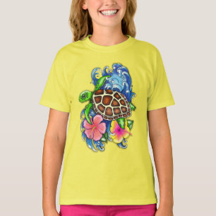 Tropische Meeresschildkröte und Hibiskus T-Shirt