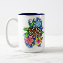 Tropische Meeresschildkröte und Hibiskus