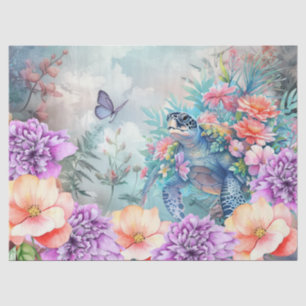 Tropische Meeresschildkröte & Wasserfarben-Blumen Seidenpapier
