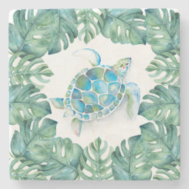 Tropische Meeresschildkröten und Palmen-Blätter Steinuntersetzer