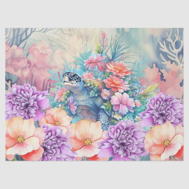 Tropische Meeresschildkröten und Wasserfarben Flor Seidenpapier (Vorderseite)