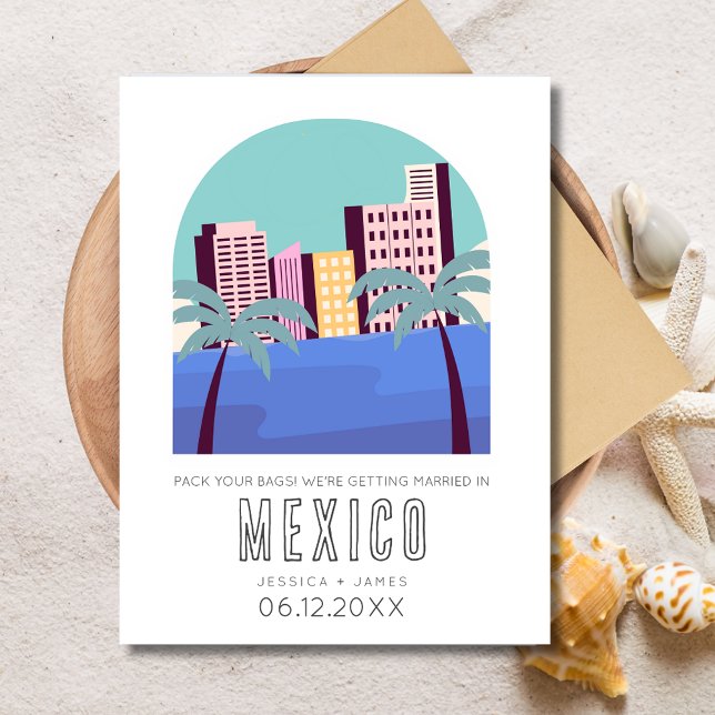 tropische Mexiko-Hochzeit in Urlaubsort Save the D Ankündigungspostkarte (Mexico Destination Beach Wedding Save the Date Postcard)