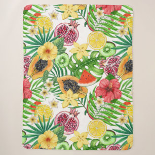 Tropische Michfrüchte, Blume und Blätter in Weiß Sherpadecke