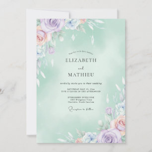 Tropische Minze Amethyst Gemalte Hochzeit Einladung
