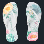 Tropische Minze Blütensommer-Gastgeschenk Hochzeit Flip Flops<br><div class="desc">Minze,  rosa und gelbe exotische Sommerzeit-Gastgeschenke Hochzeiten mit Pionieren,  Eukalyptus,  Rosehips,  Sukkulent,  Lisianthus,  Menthol-Blätter und Sukkulente.</div>