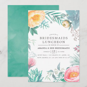 Tropische Minze Florale Sommer Brautjungfern Lunch Einladung