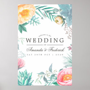Tropische Minze Florale Sommerhochzeit Willkommen Poster