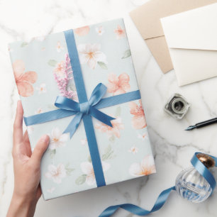 Tropische Minze Pfirsich Weiße Blüten Geburtstag Geschenkpapier