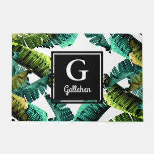 Tropische moderne Banane verlässt Familiennamen Fußmatte