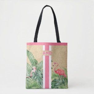 Tropische Monogram Imitate Burlap Jute Tote Bag