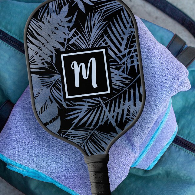 Tropische Monogram Palm Navy Blue Ombre Bold moder Pickleball Schläger (Von Creator hochgeladen)
