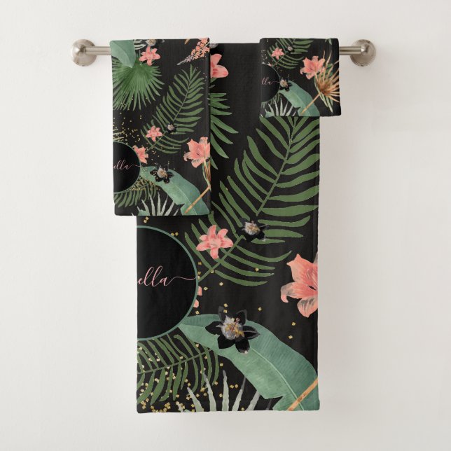 Tropische Monogramm-Blätter Badhandtuch Set (Insitu)