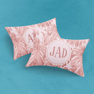 Tropische Monogramm Rosa Monstera Dschungelbäume B Kissenbezug