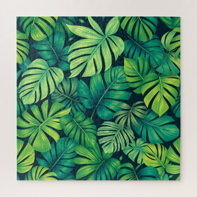Tropische Monstera-Blätter Dschungelmuster Puzzle (Vertikal)