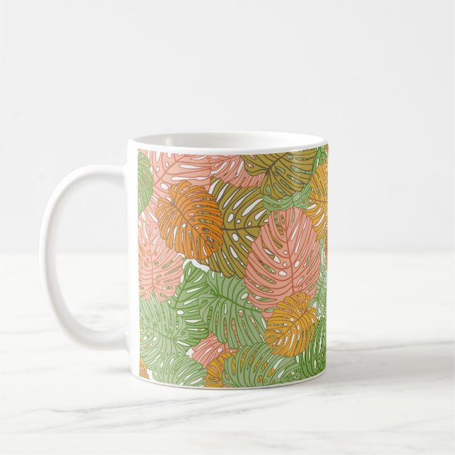 Tropische Monstera-Blätter, farbenfrohe, nahtlose  Kaffeetasse (Links)
