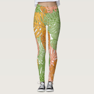 Tropische Monstera-Blätter, farbenfrohe, nahtlose Leggings