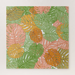 Tropische Monstera-Blätter, farbenfrohe, nahtlose Puzzle