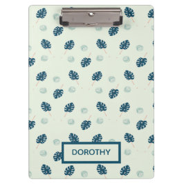 Tropische Monstera-Blätter Monogramm auf blau Klemmbrett