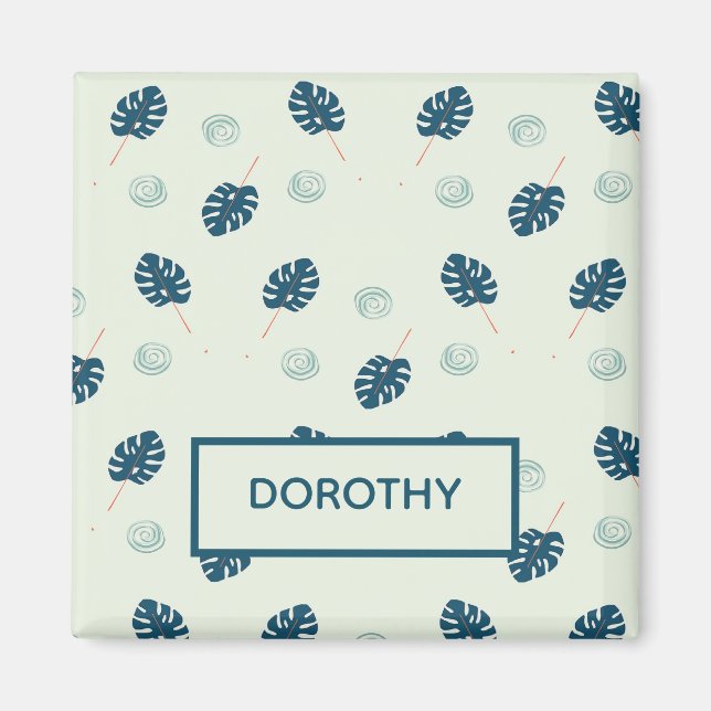 Tropische Monstera-Blätter Monogramm auf blau Magnet (Vorne)