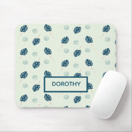 Tropische Monstera-Blätter Monogramm auf blau Mousepad