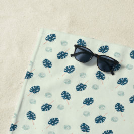 Tropische Monstera-Blätter Monogramm auf blau Strandtuch