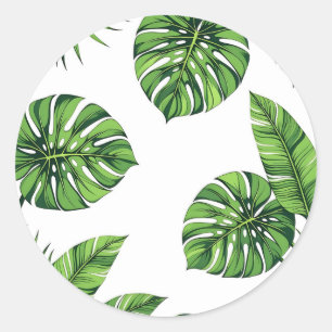 Tropische Monstera-Blätter Nahtloses Muster Grün Runder Aufkleber